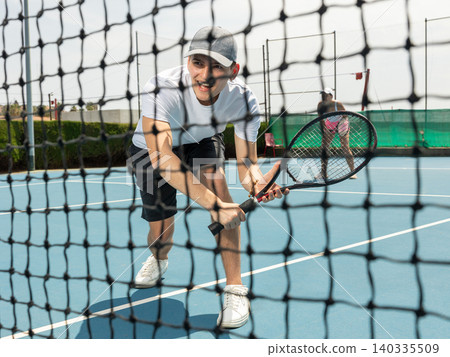 Tennis serve match on hard court Tennis serve match on hard court 140335509