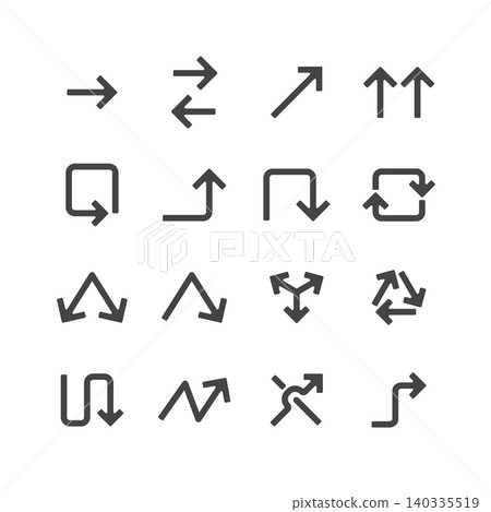 Set of 16 simple rounded arrow icons in dark gray vector illustration. Set of 16 simple rounded arrow icons in dark gray vector illustration. 140335519