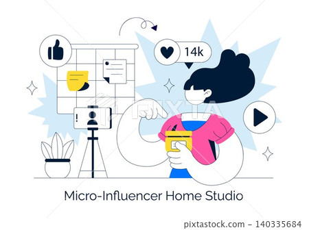 Micro Influencer Home Studio Illustration Featuring Content Creation Setup, Social Media Marketing, Live Streaming, and Digital Creator Workspace Micro Influencer Home Studio Illustration Featuring Content Creation Setup, Social Media Marketing, Live Streaming, and Digital Creator Workspace 140335684