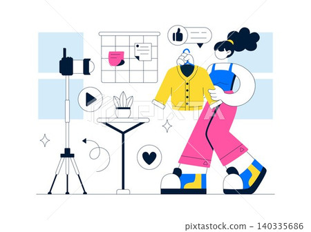Micro Influencer Home Studio Illustration Featuring Content Creation Setup, Social Media Marketing, Live Streaming, and Digital Creator Workspace Micro Influencer Home Studio Illustration Featuring Content Creation Setup, Social Media Marketing, Live Streaming, and Digital Creator Workspace 140335686