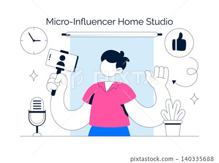 Micro Influencer Home Studio Illustration Featuring Content Creation Setup, Social Media Marketing, Live Streaming, and Digital Creator Workspace Micro Influencer Home Studio Illustration Featuring Content Creation Setup, Social Media Marketing, Live Streaming, and Digital Creator Workspace 140335688