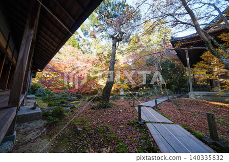 Autumn foliage garden at a temple in Kamitakano, northern Kyoto. Autumn foliage garden at a temple in Kamitakano, northern Kyoto. 140335832