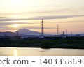 Mount Tsukuba and an express train at sunset 140335869