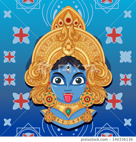Vector Illustration of Blue Hindu Goddess Kali with Golden Crown Vector Illustration of Blue Hindu Goddess Kali with Golden Crown 140336136