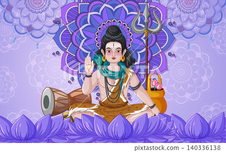 Hindu Deity Shiva Sitting in Meditation with Mandala Background Vector Illustration Hindu Deity Shiva Sitting in Meditation with Mandala Background Vector Illustration 140336138