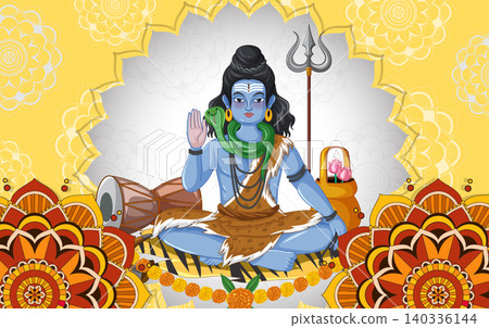 Hindu God Shiva Sitting in Meditation with Trident and Snake Hindu God Shiva Sitting in Meditation with Trident and Snake 140336144