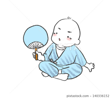 A simple illustration of an old man fanning himself with a hand fan. A simple illustration of an old man fanning himself with a hand fan. 140336152