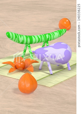 一幅以牛、斑馬圖案和中國燈籠為主題的3DCG垂直景觀畫,描繪了駿馬精靈。 一幅以牛、斑馬圖案和中國燈籠為主題的3DCG垂直景觀畫,描繪了駿馬精靈。 140336225