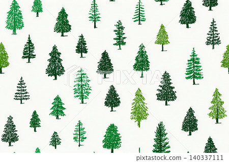 Cute image. Seamless pattern. Green Christmas trees. Minimalist style. Hand drawn. 140337111