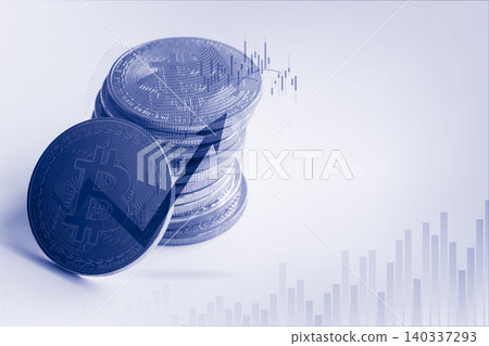 Modern way of exchange. Bitcoin is convenient payment in global economy market. Virtual digital currency and financial investment trade concept. Abstract cryptocurrency with gold bitcoin background. 140337293