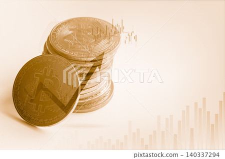 Modern way of exchange. Bitcoin is convenient payment in global economy market. Virtual digital currency and financial investment trade concept. Abstract cryptocurrency with gold bitcoin background. 140337294