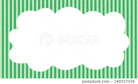 手繪風格的蓬鬆雲朵邊框（綠色垂直條紋，透明空間） 140337356