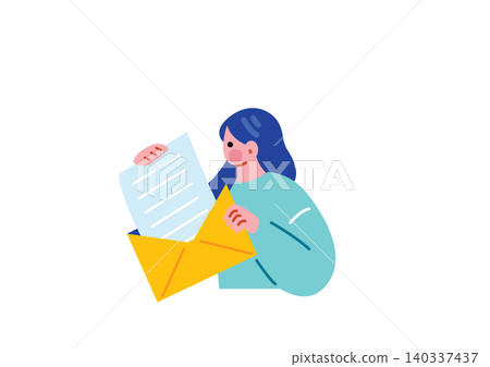Illustration of a woman receiving an email Illustration of a woman receiving an email 140337437