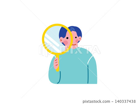 Illustration of a man observing with a magnifying glass Illustration of a man observing with a magnifying glass 140337438