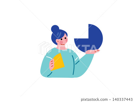 Illustration of a woman analyzing a graph Illustration of a woman analyzing a graph 140337443