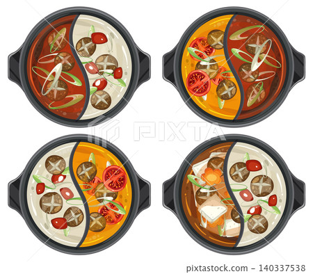 Four Varieties of Asian Hot Pot in Divided Pots 140337538