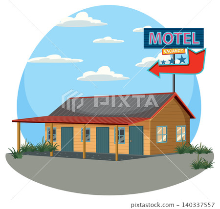 Retro Roadside Motel With Vacancy Sign Illustration 140337557