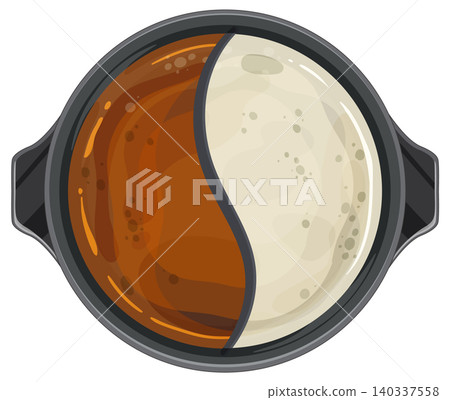Yin Yang Hot Pot Broth in Top View Illustration Yin Yang Hot Pot Broth in Top View Illustration 140337558