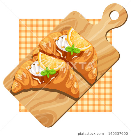 Orange Cream Croissants on Wooden Cutting Board Orange Cream Croissants on Wooden Cutting Board 140337600