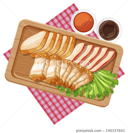 Thai Food Platter with Assorted Meats and Sauces 140337601