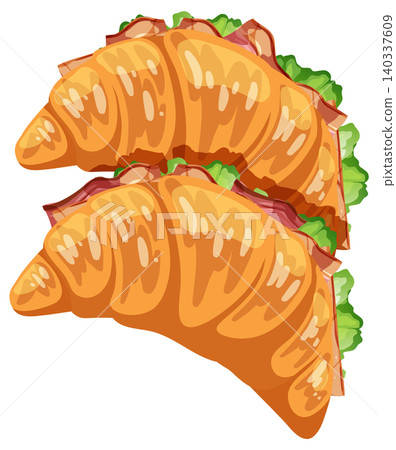 Two Croissant Sandwiches with Lettuce and Ham Illustration 140337609