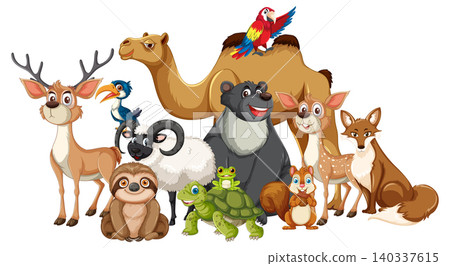 Group of Cartoon Wild Animals in Colorful Vector Style Group of Cartoon Wild Animals in Colorful Vector Style 140337615