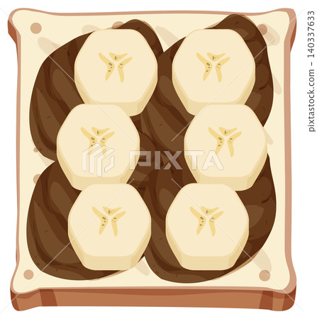Banana Slices on Chocolate Spread Toast Vector Illustration Banana Slices on Chocolate Spread Toast Vector Illustration 140337633
