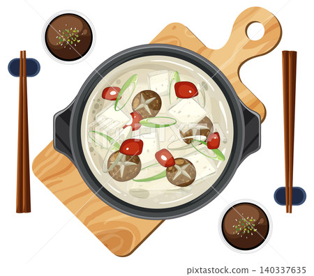 Tofu and Mushroom Hot Pot with Chopsticks Overhead Tofu and Mushroom Hot Pot with Chopsticks Overhead 140337635