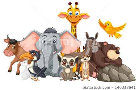Group of Cartoon Wild Animals in Colorful Vector Style Group of Cartoon Wild Animals in Colorful Vector Style 140337641