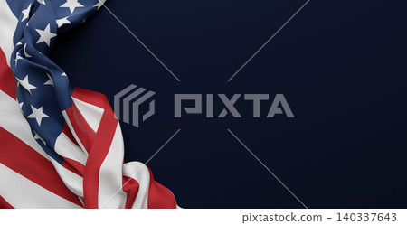 American flag with fabric texture isolated on dark blue background with copy space for America 4th of july Happy Independence day banner 3D render American flag with fabric texture isolated on dark blue background with copy space for America 4th of july Happy Independence day banner 3D render 140337643