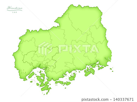 "Hiroshima Prefecture" - A three-dimensional map series of Japan. (Cities, towns, and villages, blank map) HIROSHIMA, JAPAN "Hiroshima Prefecture" - A three-dimensional map series of Japan. (Cities, towns, and villages, blank map) HIROSHIMA, JAPAN 140337671