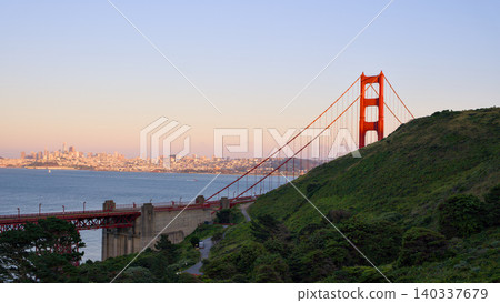 Golden Gate Bridge with San Francisco skyline at sunset Golden Gate Bridge with San Francisco skyline at sunset 140337679