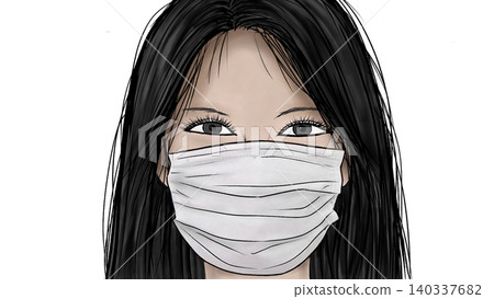 Mask fraud / The ideal of a beautiful woman wearing a mask (illustrations of women wearing masks / set of 2 for comparison) 140337682