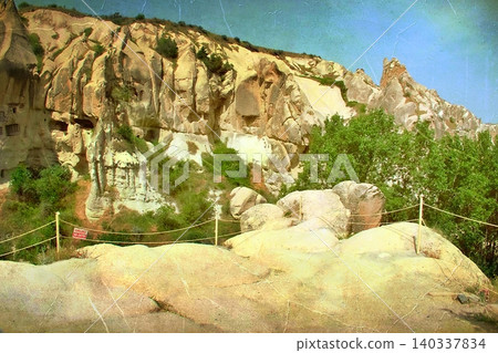 Vintage Cappadocia Fairy Chimneys Landscape with Natural Rock Formations Turkey 140337834