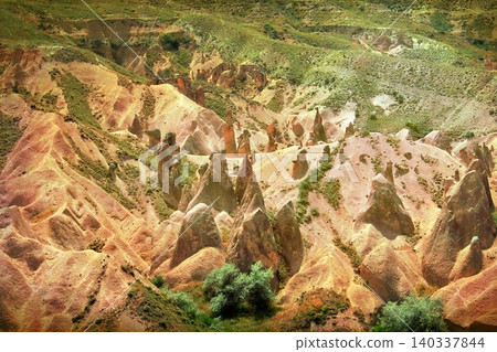 Vintage Cappadocia Fairy Chimneys Landscape with Natural Rock Formations Turkey Vintage Cappadocia Fairy Chimneys Landscape with Natural Rock Formations Turkey 140337844