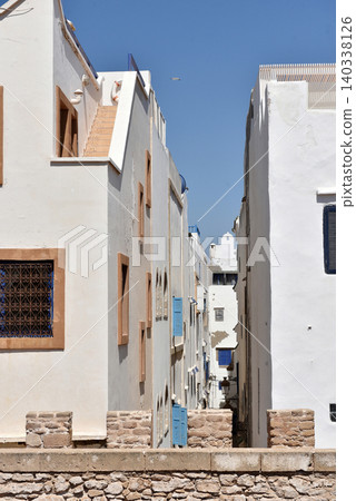 Essaouira old medina whitewashed buildings, Morocco 140338126