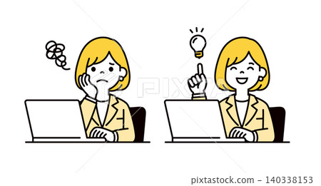 A set of vector illustrations of the upper body of a young female office worker dealing with a problem. A set of vector illustrations of the upper body of a young female office worker dealing with a problem. 140338153