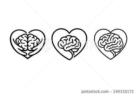 Mental Health Brain and Heart Line Art Vector Icon Set Mental Health Brain and Heart Line Art Vector Icon Set 140338172