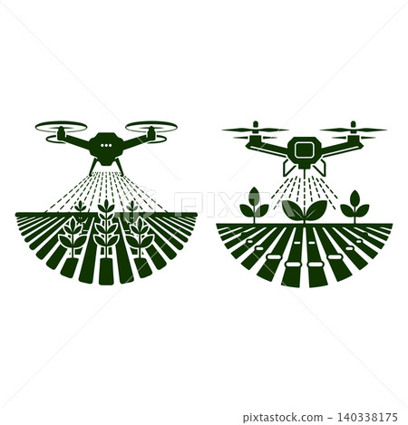 Agricultural Drone Spraying Crops Vector Set Agricultural Drone Spraying Crops Vector Set 140338175