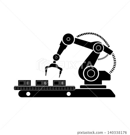 Industrial Robotic Arm and Conveyor Belt Vector Industrial Robotic Arm and Conveyor Belt Vector 140338176