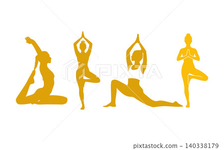Yoga Poses Silhouette Vector Illustration Set 140338179