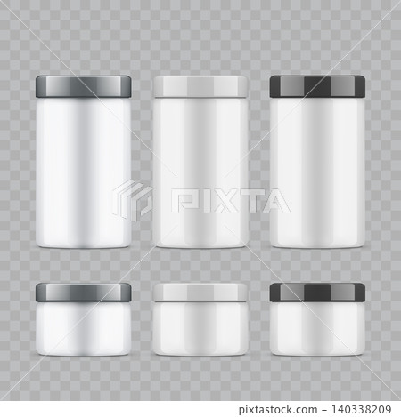 White Plastic Jar with Black Lid Mockup Vector White Plastic Jar with Black Lid Mockup Vector 140338209