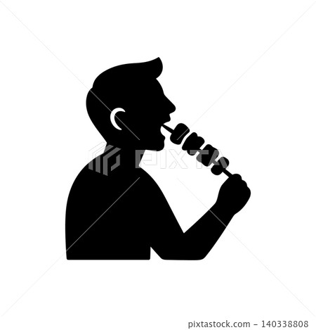 Man Eating Meat Skewer Icon Man Eating Meat Skewer Icon 140338808