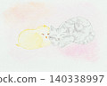 A cat and chicks taking a nap 140338997