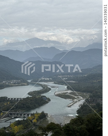 Panoramic View of Ancient Irrigation System and River Landscape in Dujiangyan Panoramic View of Ancient Irrigation System and River Landscape in Dujiangyan 140339031