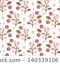 Vector seamless texture of cranberries on white background. Organic texture with berries and foliage. 140339106
