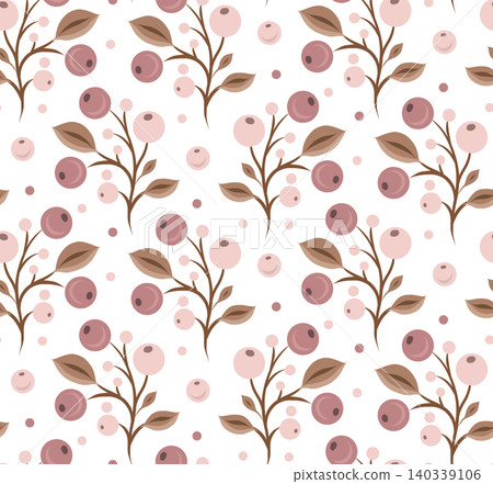 Vector seamless texture of cranberries on white background. Organic texture with berries and foliage. Vector seamless texture of cranberries on white background. Organic texture with berries and foliage. 140339106