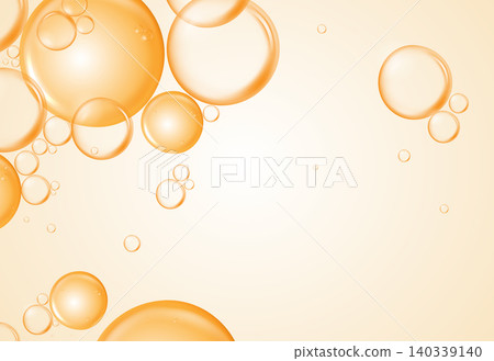 Abstract golden serum bubbles background with copy space. Vector realistic orange oil drops, vitamin C liquid gel texture, and collagen essence pearls for cosmetic banner or skincare ad design. Abstract golden serum bubbles background with copy space. Vector realistic orange oil drops, vitamin C liquid gel texture, and collagen essence pearls for cosmetic banner or skincare ad design. 140339140