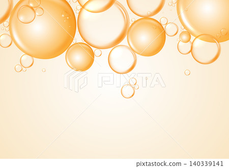 Abstract golden serum bubbles background with copy space. Vector realistic orange oil drops, vitamin C liquid gel texture, and collagen essence pearls for cosmetic banner or skincare ad design. Abstract golden serum bubbles background with copy space. Vector realistic orange oil drops, vitamin C liquid gel texture, and collagen essence pearls for cosmetic banner or skincare ad design. 140339141