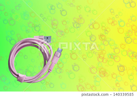 Pink folded usb plug cable for connection on green yelow Pink folded usb plug cable for connection on green yelow 140339585